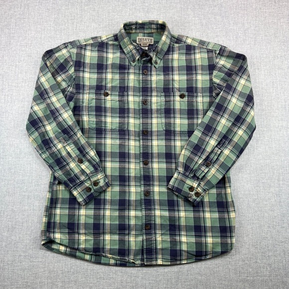Duluth Trading Free Swingin Flannel Shirt Mens Medium Green Blue Plaid‎ Outdoor - Picture 2 of 9